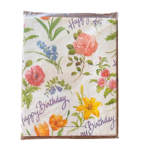 Current Vintage Gift Wrap Birthday  Flowers Floral 2 Sheets - Picture 1 of 2